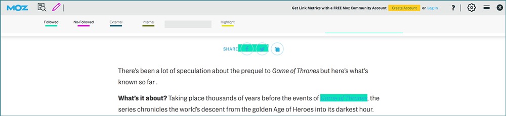 Mozbar nofollow and dofollow backlinks on webpage